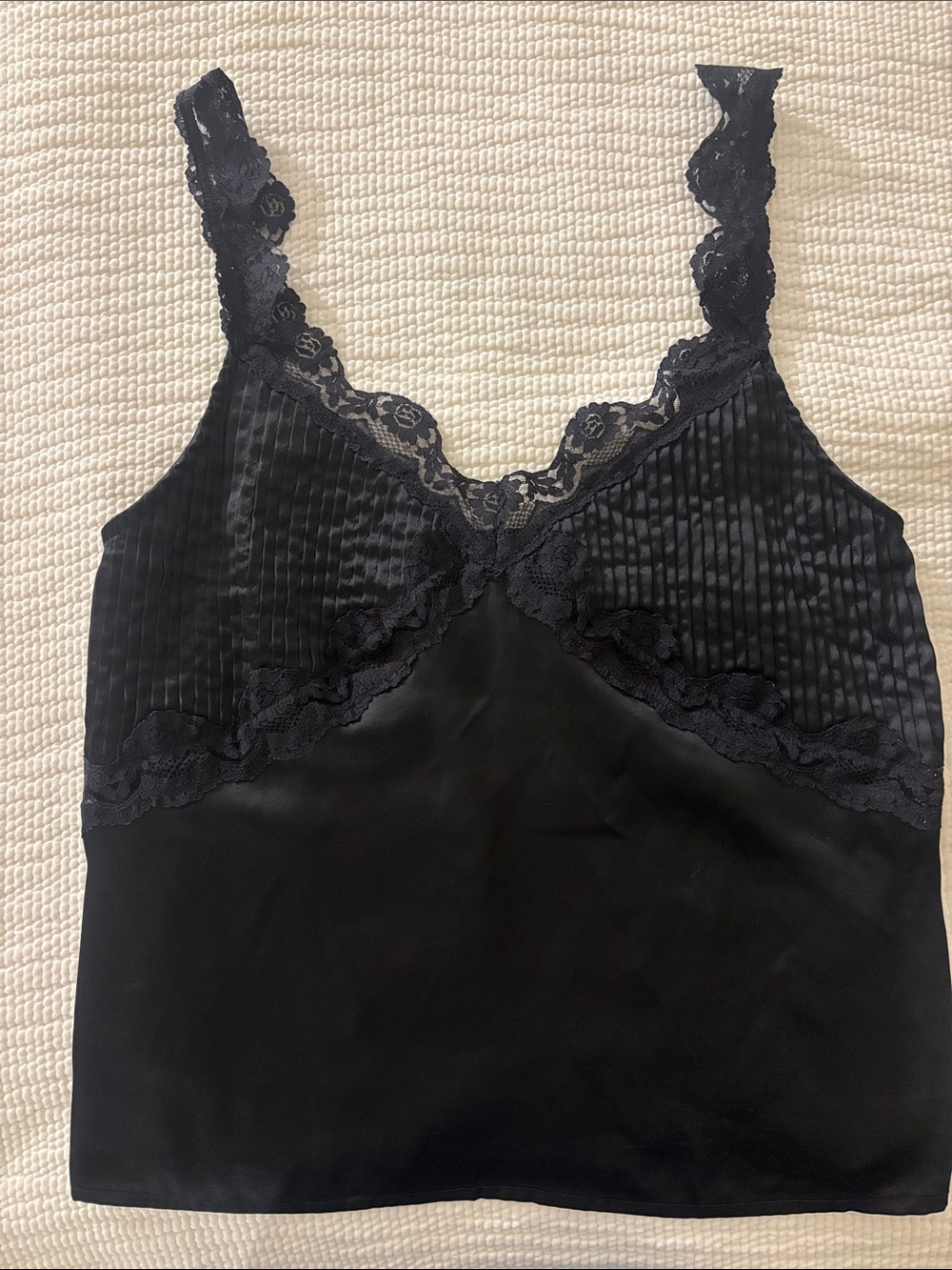 Anthropologie Black Lace-Trim Satin Tank
